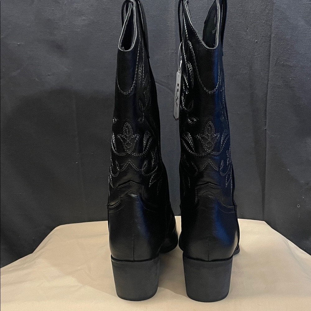 Black Embroidered Heeled Boots - Picture 4 of 8
